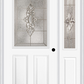 MMI 1/2 Lite 2 Panel 6'8" Fiberglass Smooth Heirlooms Brass Or Heirlooms Satin Nickel Exterior Prehung Door With 1 Half Lite Heirlooms Brass/Satin Nickel Decorative Glass Sidelight 684