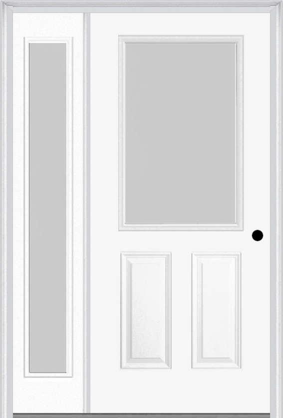 MMI 1/2 Lite 2 Panel 3'0" X 6'8" Textured/Privacy Fiberglass Smooth Exterior Prehung Door With 1 Full Lite Textured/Privacy Glass Sidelight 684