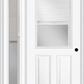 MMI 1/2 Lite 2 Panel Raise/Lower Blinds 3'0" X 6'8" Fiberglass Smooth Exterior Prehung Door With 1 Full Lite Glass Raise/Lower Blinds Sidelight 684 RLB 694 RLB