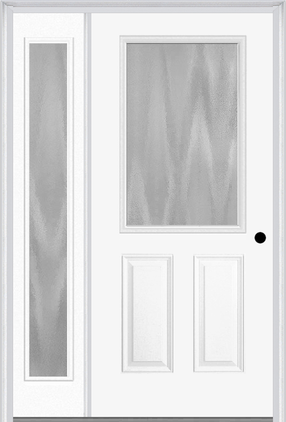 MMI 1/2 Lite 2 Panel 3'0" X 6'8" Textured/Privacy Fiberglass Smooth Exterior Prehung Door With 1 Full Lite Textured/Privacy Glass Sidelight 684