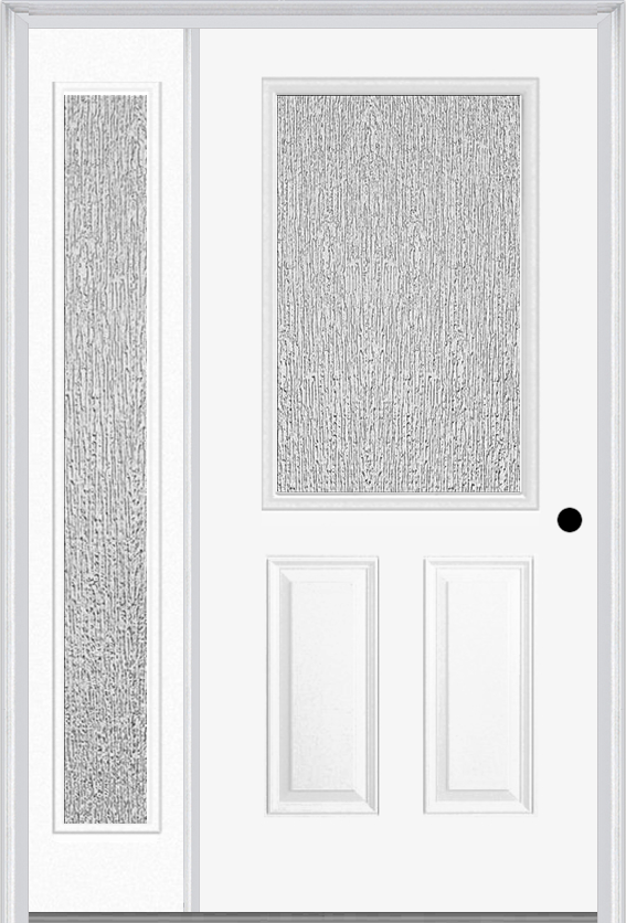 MMI 1/2 Lite 2 Panel 3'0" X 6'8" Textured/Privacy Fiberglass Smooth Exterior Prehung Door With 1 Full Lite Textured/Privacy Glass Sidelight 684