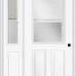MMI 1/2 Lite 2 Panel Raise/Lower Blinds 3'0" X 6'8" Fiberglass Smooth Exterior Prehung Door With 1 Half Lite Glass Raise/Lower Blinds Sidelight 684 RLB 692 RLB