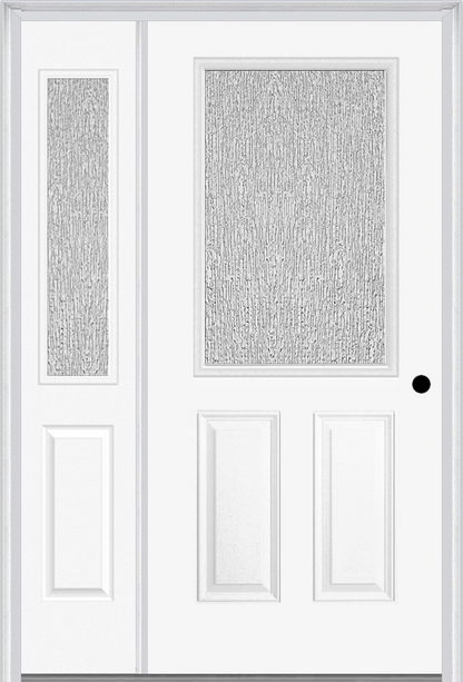 MMI 1/2 Lite 2 Panel 3'0" X 6'8" Textured/Privacy Fiberglass Smooth Exterior Prehung Door With 1 Half Lite Textured/Privacy Glass Sidelight 684