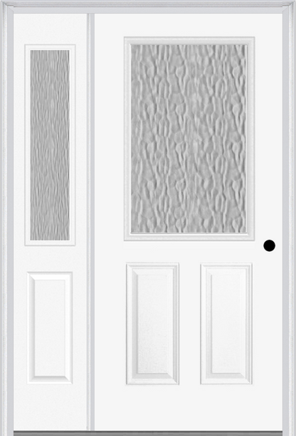 MMI 1/2 Lite 2 Panel 3'0" X 6'8" Textured/Privacy Fiberglass Smooth Exterior Prehung Door With 1 Half Lite Textured/Privacy Glass Sidelight 684