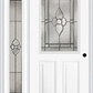 MMI 1/2 Lite 2 Panel 6'8" Fiberglass Smooth Nouveau Nickel Or Nouveau Patina Exterior Prehung Door With 1 Full Lite Nouveau Brass/Nickel/Patina Decorative Glass Sidelight 684