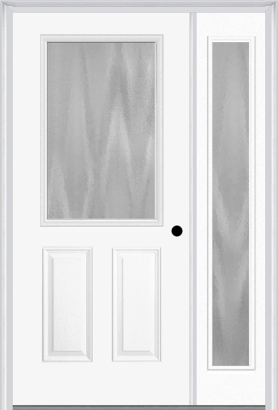 MMI 1/2 Lite 2 Panel 3'0" X 6'8" Textured/Privacy Fiberglass Smooth Exterior Prehung Door With 1 Full Lite Textured/Privacy Glass Sidelight 684