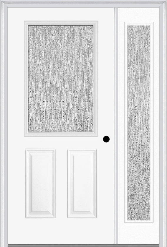 MMI 1/2 Lite 2 Panel 3'0" X 6'8" Textured/Privacy Fiberglass Smooth Exterior Prehung Door With 1 Full Lite Textured/Privacy Glass Sidelight 684