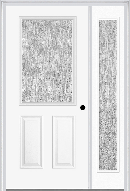 MMI 1/2 Lite 2 Panel 3'0" X 6'8" Textured/Privacy Fiberglass Smooth Exterior Prehung Door With 1 Full Lite Textured/Privacy Glass Sidelight 684