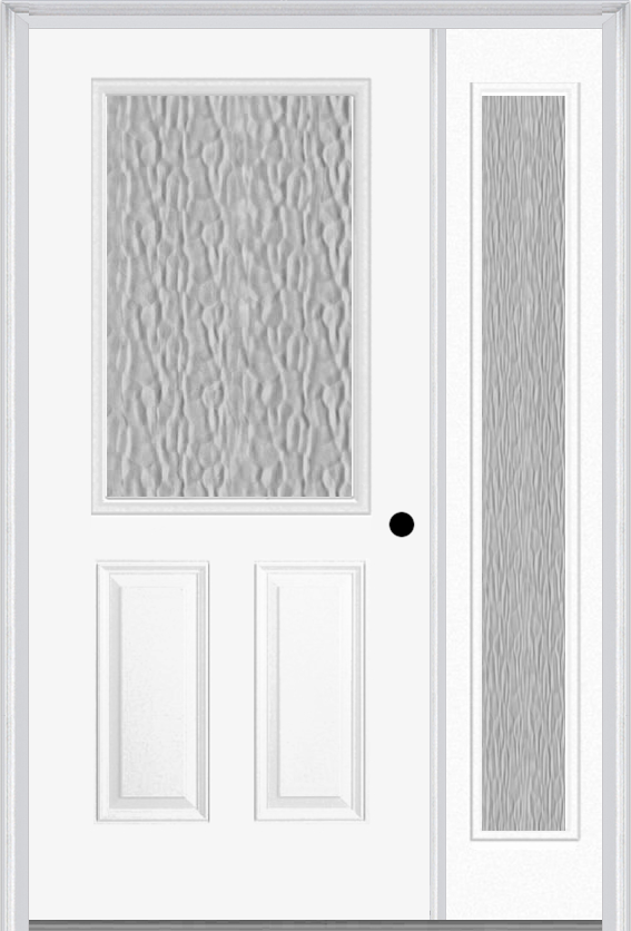 MMI 1/2 Lite 2 Panel 3'0" X 6'8" Textured/Privacy Fiberglass Smooth Exterior Prehung Door With 1 Full Lite Textured/Privacy Glass Sidelight 684