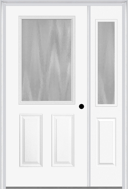 MMI 1/2 Lite 2 Panel 3'0" X 6'8" Textured/Privacy Fiberglass Smooth Exterior Prehung Door With 1 Half Lite Textured/Privacy Glass Sidelight 684