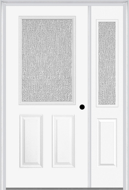 MMI 1/2 Lite 2 Panel 3'0" X 6'8" Textured/Privacy Fiberglass Smooth Exterior Prehung Door With 1 Half Lite Textured/Privacy Glass Sidelight 684