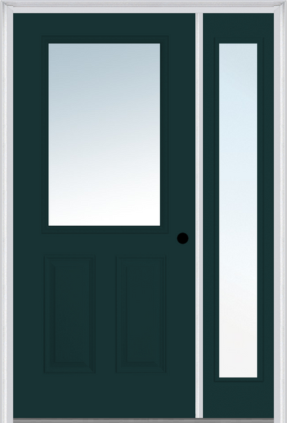 MMI 1/2 Lite 2 Panel 3'0" X 6'8" Fiberglass Smooth Exterior Prehung Door With 1 Full Lite Clear Glass Sidelight 122