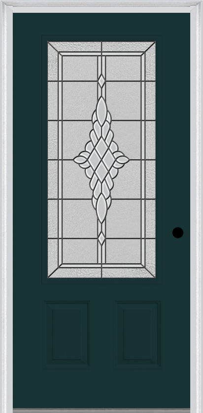 MMI 3/4 Lite 2 Panel 3'0" X 6'8" Fiberglass Smooth Grace Nickel Or Grace Patina Decorative Glass Exterior Prehung Door 607