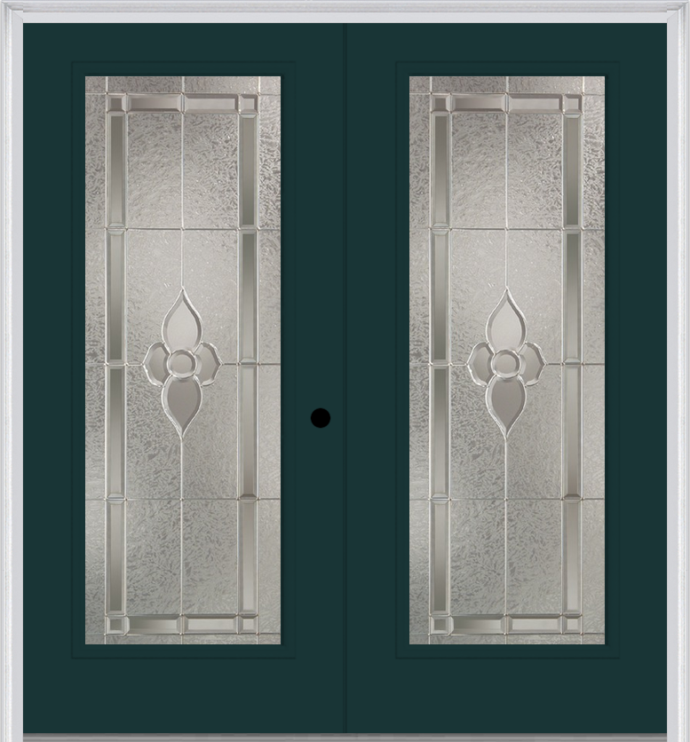 MMI Twin/Double Full Lite 6'8" Fiberglass Smooth Nouveau Nickel Or Nouveau Patina Decorative Glass Exterior Prehung Door 686