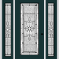 MMI FULL LITE 6'8" FIBERGLASS SMOOTH JAMESTOWN PATINA EXTERIOR PREHUNG DOOR WITH 2 FULL LITE JAMESTOWN PATINA DECORATIVE GLASS SIDELIGHTS 686