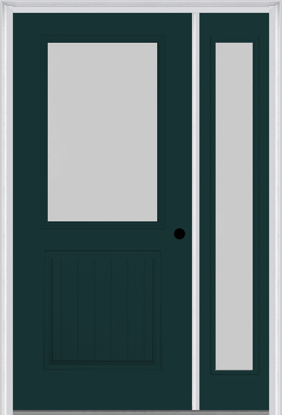 MMI 1/2 Lite 1 Panel Planked 3'0" X 6'8" Textured/Privacy Fiberglass Smooth Exterior Prehung Door With 1 Full Lite Textured/Privacy Glass Sidelight 683