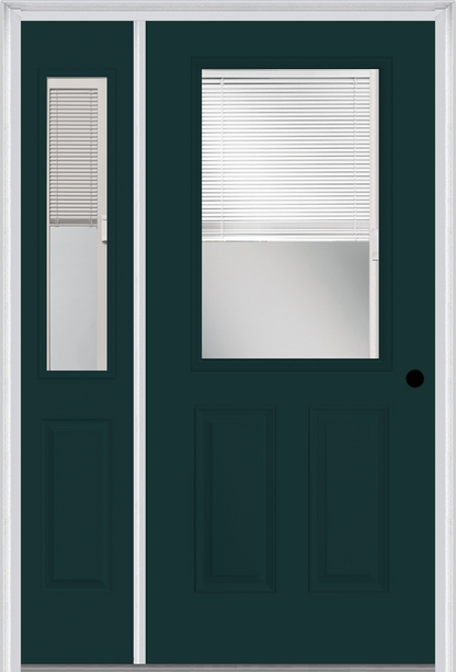 MMI 1/2 Lite 2 Panel Raise/Lower Blinds 3'0" X 6'8" Fiberglass Smooth Exterior Prehung Door With 1 Half Lite Glass Raise/Lower Blinds Sidelight 684 RLB 692 RLB