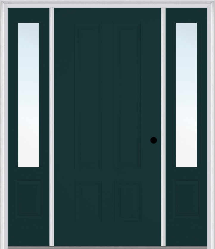 MMI LONGTOP 4 PANEL 3'0" X 6'8" FIBERGLASS SMOOTH EXTERIOR PREHUNG DOOR WITH 2 CLEAR 3/4 LITE GLASS SIDELIGHTS 140