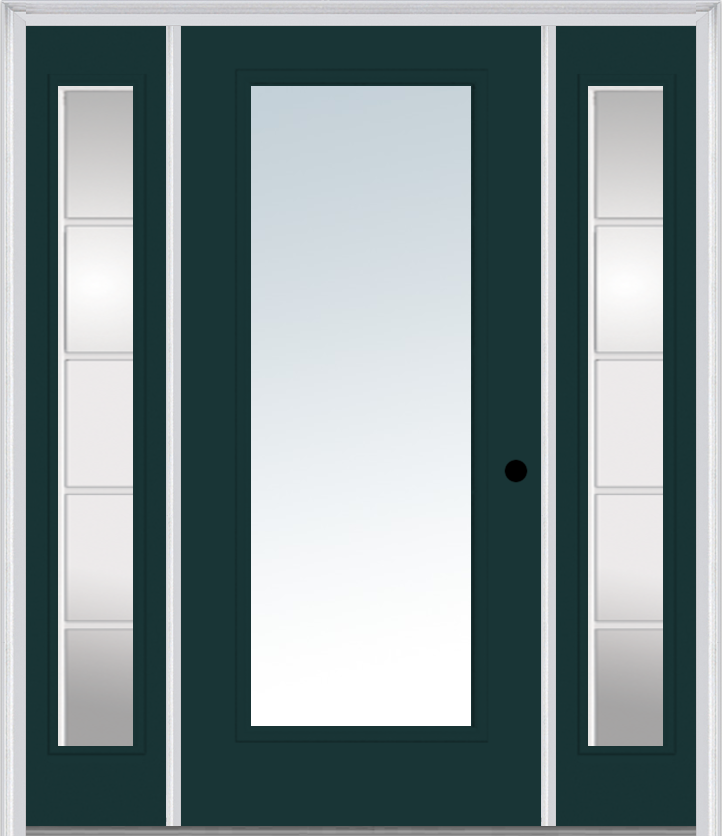 MMI Full Lite 3'0" X 6'8" Fiberglass Smooth Exterior Prehung Door With 2 Full Lite SDL Grilles Glass Sidelights 59
