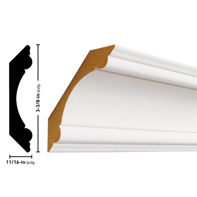 L340 8' Or 12' Primed MDF Cove Crown Molding (6-Value Pack)