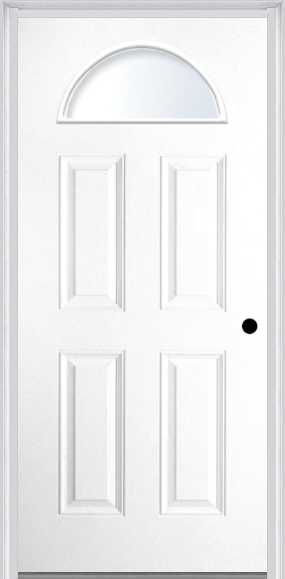 MMI 1/4 Lite Sunburst 4 Panel 6'8" Builders Classic Clear Glass Finger Jointed Primed Exterior Prehung Door 220