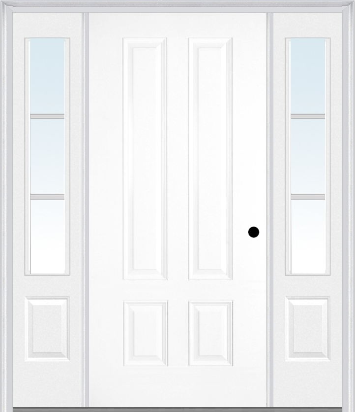 MMI LONGTOP PANEL 3'0" X 6'8" FIBERGLASS SMOOTH EXTERIOR PREHUNG DOOR WITH 2 LOW-E SDL GRILLES 3/4 LITES SIDELIGHTS 140