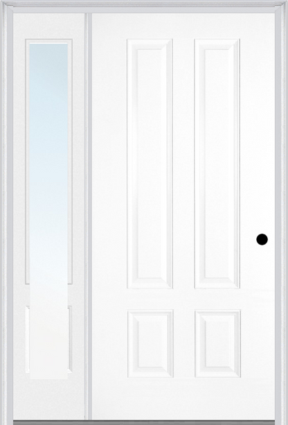 MMI LONGTOP 4 PANEL 3'0" X 6'8" FIBERGLASS SMOOTH EXTERIOR PREHUNG DOOR WITH 1 CLEAR 3/4 LITE GLASS SIDELIGHT 140