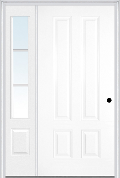 MMI LONGTOP 4 PANEL 3'0" X 6'8" FIBERGLASS SMOOTH EXTERIOR PREHUNG DOOR WITH 1 LOW-E SDL GRILLES 3/4 LITE GLASS SIDELIGHT 140