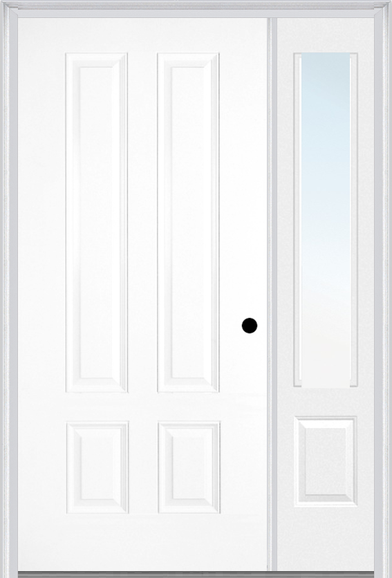 MMI LONGTOP 4 PANEL 3'0" X 6'8" FIBERGLASS SMOOTH EXTERIOR PREHUNG DOOR WITH 1 CLEAR 3/4 LITE GLASS SIDELIGHT 140