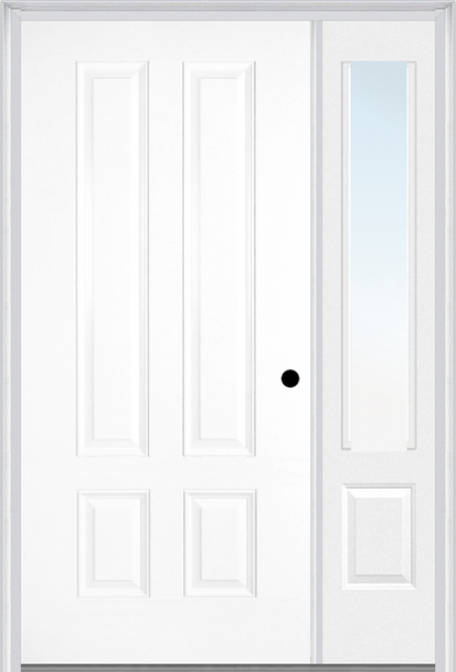 MMI LONGTOP 4 PANEL 3'0" X 6'8" FIBERGLASS SMOOTH EXTERIOR PREHUNG DOOR WITH 1 CLEAR 3/4 LITE GLASS SIDELIGHT 140