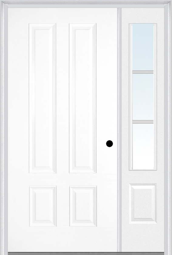 MMI LONGTOP 4 PANEL 3'0" X 6'8" FIBERGLASS SMOOTH EXTERIOR PREHUNG DOOR WITH 1 LOW-E SDL GRILLES 3/4 LITE GLASS SIDELIGHT 140