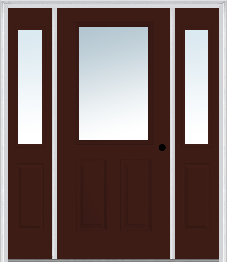 MMI 1/2 Lite 2 Panel 3'0" X 6'8" Fiberglass Smooth Exterior Prehung Door With 2 Half Lite Clear Glass Sidelights 122
