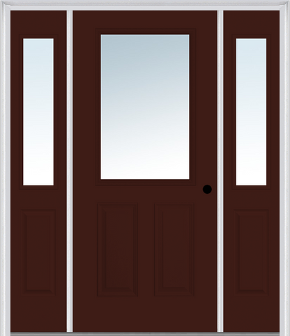 MMI 1/2 Lite 2 Panel 3'0" X 6'8" Fiberglass Smooth Exterior Prehung Door With 2 Half Lite Clear Glass Sidelights 122