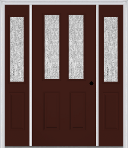 MMI 2-1/2 LITE 2 PANEL 3'0" X 6'8" TEXTURED/PRIVACY FIBERGLASS SMOOTH EXTERIOR PREHUNG DOOR WITH 2 HALF LITE TEXTURED/PRIVACY GLASS SIDELIGHTS 692
