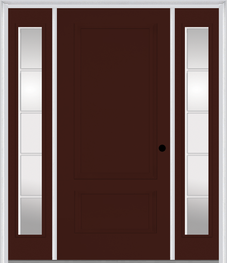 MMI 2 Panel 3'0" X 6'8" Fiberglass Smooth Exterior Prehung Door With 2 Full Lite SDL Grilles Glass Sidelights 110