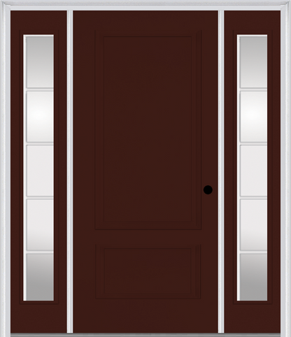 MMI 2 Panel 3'0" X 6'8" Fiberglass Smooth Exterior Prehung Door With 2 Full Lite SDL Grilles Glass Sidelights 110