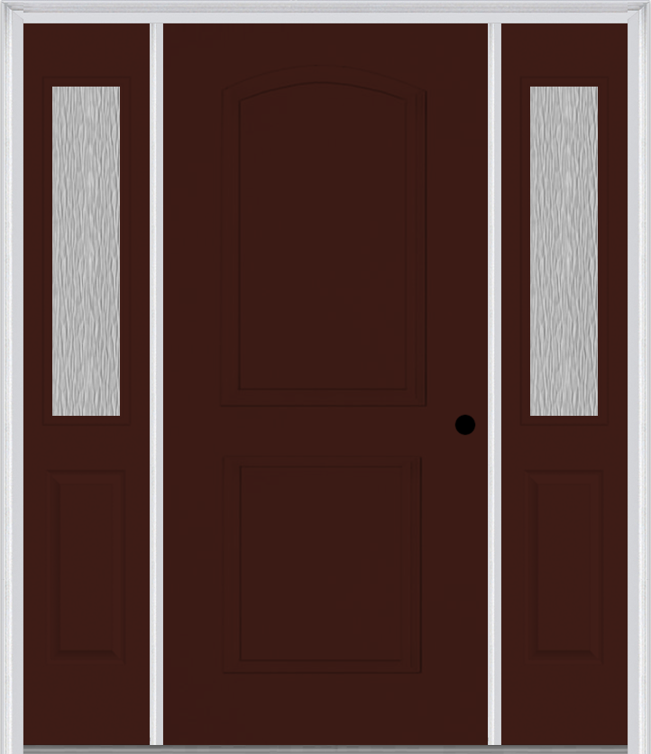 MMI 2 Panel Arch 3'0" X 6'8" Fiberglass Smooth Exterior Prehung Door With 2 Half Lite Clear Or Privacy/Textured Glass Sidelights 22