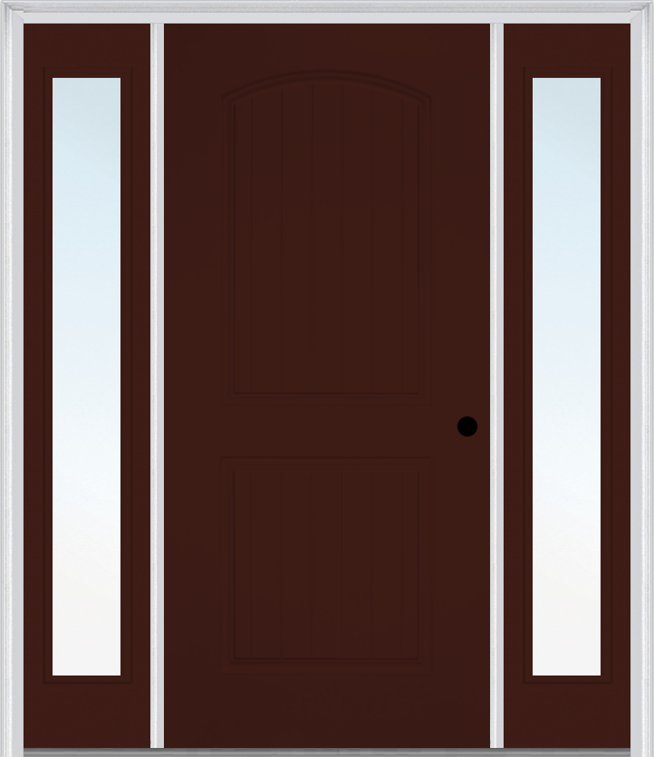 MMI 2 Panel Arch Planked 3'0" X 6'8" Fiberglass Smooth Exterior Prehung Door With 2 Full Lite Clear Or Privacy/Textured Glass Sidelights 200
