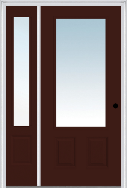 MMI 3/4 Lite 2 Panel 3'0" X 6'8" Fiberglass Smooth Exterior Prehung Door With 1 Clear 3/4 Lite Glass Sidelight 147