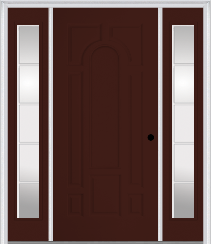MMI 8 Panel Center Arch 3'0" X 6'8" Fiberglass Smooth Exterior Prehung Door With 2 Full Lite SDL Grilles Glass Sidelights 630