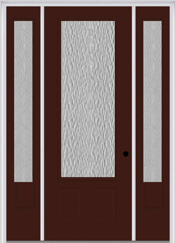 MMI 3/4 Lite 2 Panel 3'0" X 8'0" Fiberglass Smooth Textured/Privacy Glass Exterior Prehung Door With 2 3/4 Lite 14 Inches Sidelights 607