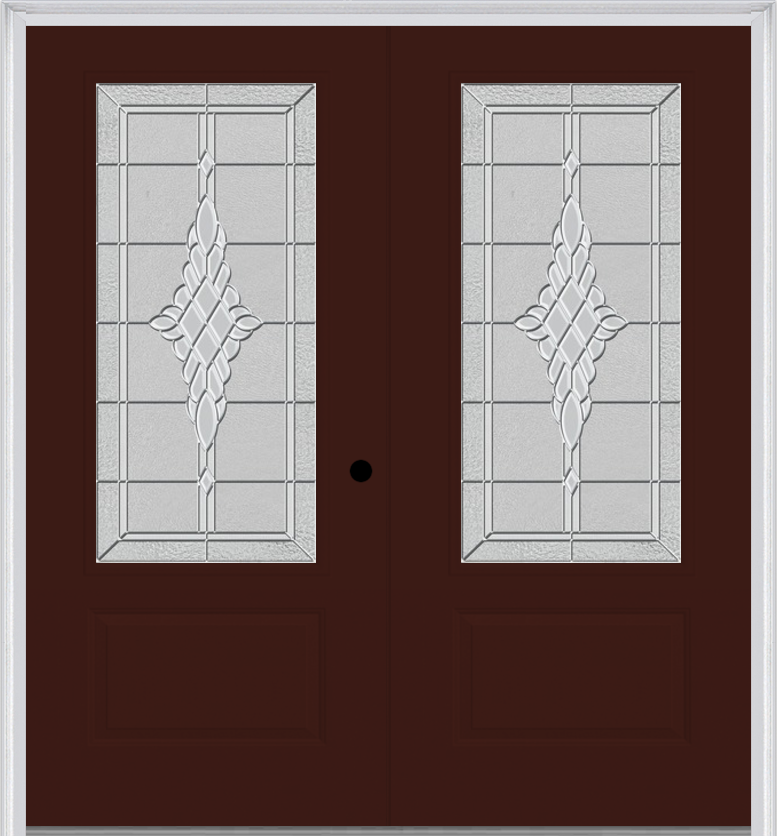 MMI TWIN/DOUBLE 3/4 LITE 1 PANEL 6'0" X 6'8" FIBERGLASS SMOOTH GRACE NICKEL OR GRACE PATINA DECORATIVE GLASS EXTERIOR PREHUNG DOOR 608