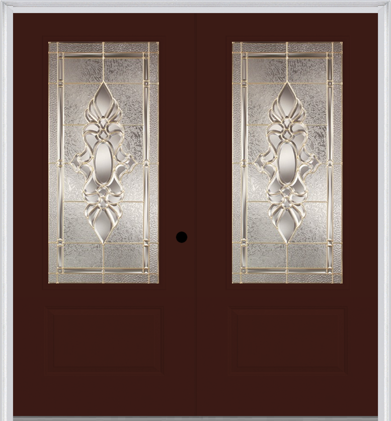 MMI TWIN/DOUBLE 3/4 LITE 1 PANEL 6'0" X 6'8" FIBERGLASS SMOOTH HEIRLOOMS BRASS OR HEIRLOOMS SATIN NICKEL DECORATIVE GLASS EXTERIOR PREHUNG DOOR 608