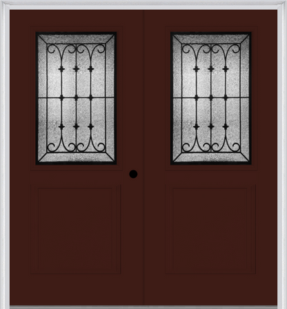 MMI TWIN/DOUBLE 1/2 LITE 1 PANEL 6'8" FIBERGLASS SMOOTH CHATEAU WROUGHT IRON DECORATIVE GLASS EXTERIOR PREHUNG DOOR 682