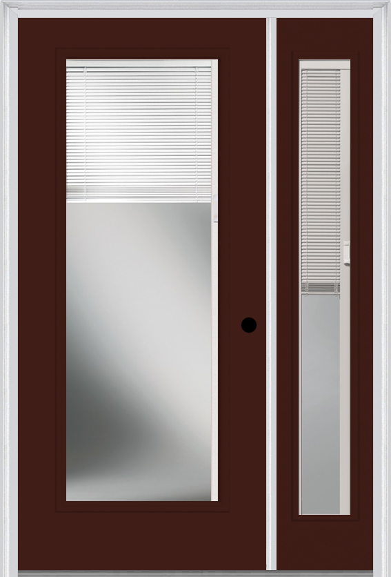 MMI FULL LITE RAISE/LOWER BLINDS 3'0" X 6'8" FIBERGLASS SMOOTH EXTERIOR PREHUNG DOOR WITH 1 FULL LITE GLASS RAISE/LOWER BLINDS SIDELIGHT 686 RLB 690 RLB