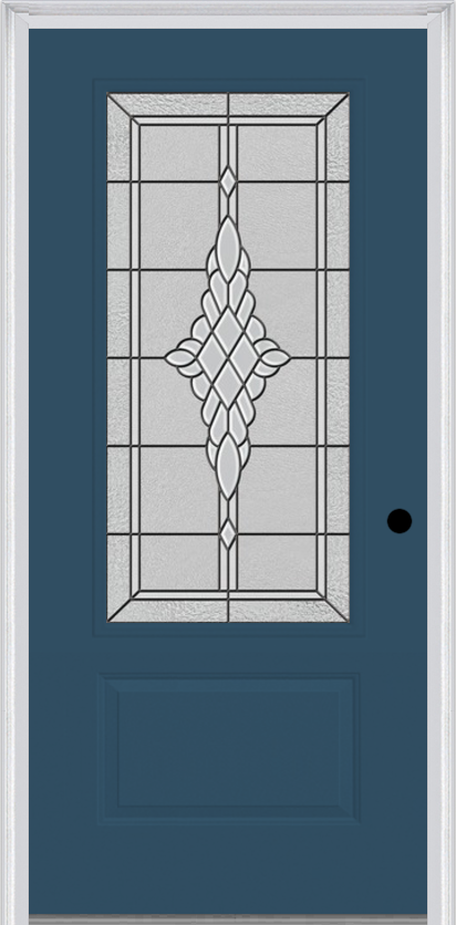 MMI 3/4 Lite 1 Panel 3'0" X 6'8" Fiberglass Smooth Grace Nickel Or Grace Patina Decorative Glass Exterior Prehung Door 608