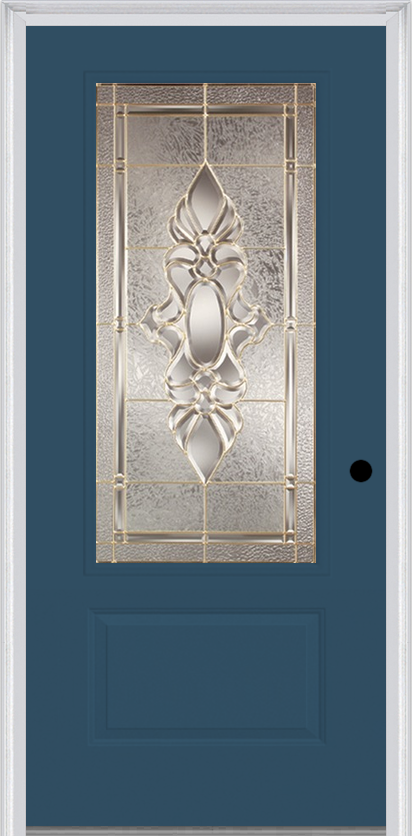 MMI 3/4 Lite 1 Panel 3'0" X 6'8" Fiberglass Smooth Heirlooms Brass Or Heirlooms Satin Nickel Decorative Glass Exterior Prehung Door 608