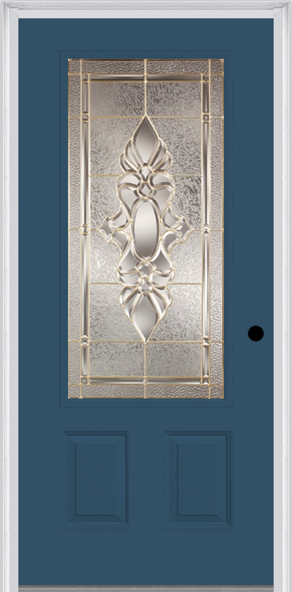 MMI 3/4 Lite 2 Panel 3'0" X 6'8" Fiberglass Smooth Heirlooms Brass Or Heirlooms Satin Nickel Decorative Glass Exterior Prehung Door 607