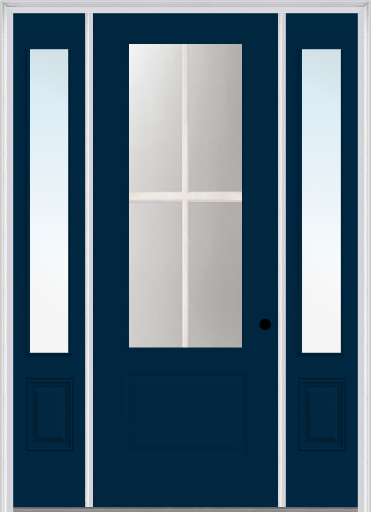 MMI 3/4 Lite 1 Panel Direct Glazed 3'0" X 8'0" Fiberglass Smooth Pro Clear Glass Exterior Prehung Door With 2 3/4 Lite 14 Inches Sidelights 608