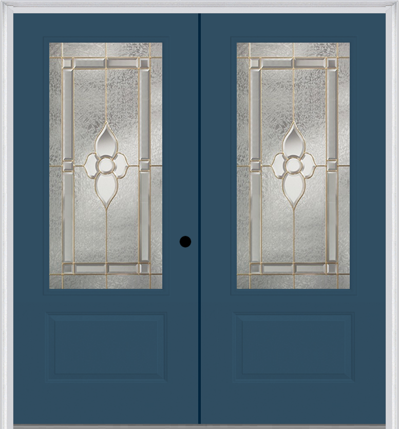 MMI TWIN/DOUBLE 3/4 LITE 1 PANEL 6'0" X 6'8" FIBERGLASS SMOOTH NOUVEAU NICKEL OR NOUVEAU PATINA DECORATIVE GLASS EXTERIOR PREHUNG DOOR 608